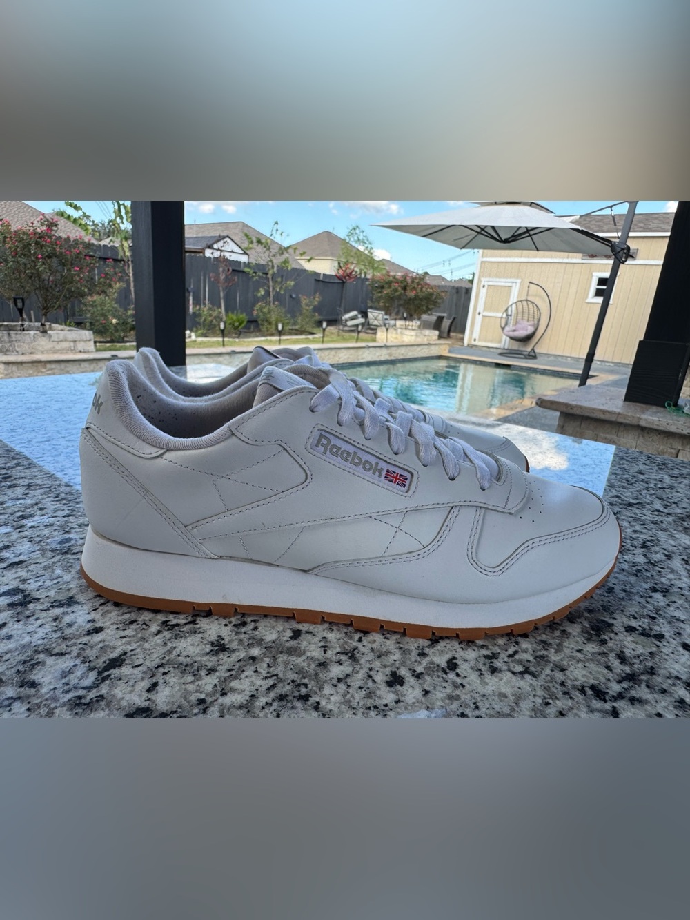 Reebok Men's White Leather Sneakers with Gum Sole size 12